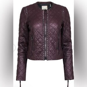 Rebecca Taylor Elegant Quilted  Moto Leather Jacket - Deep Purple